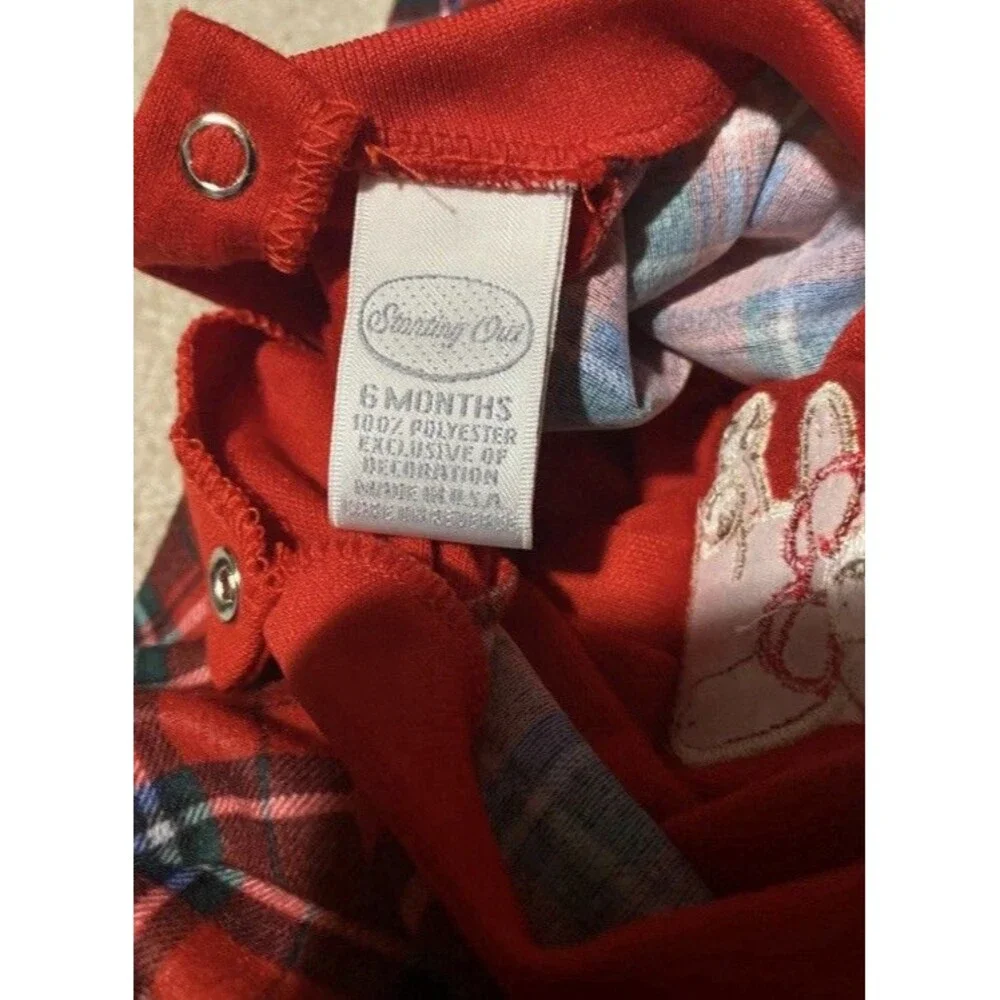 Vintage 90s Christmas Baby Sleeper Red Plaid Teddy Bear NWT 6 Months